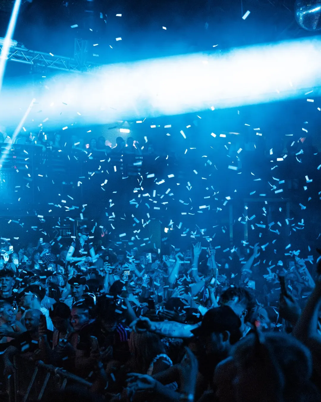 DnB Allstars 360: Nottingham: Blue confetti storm raining over a packed crowd
