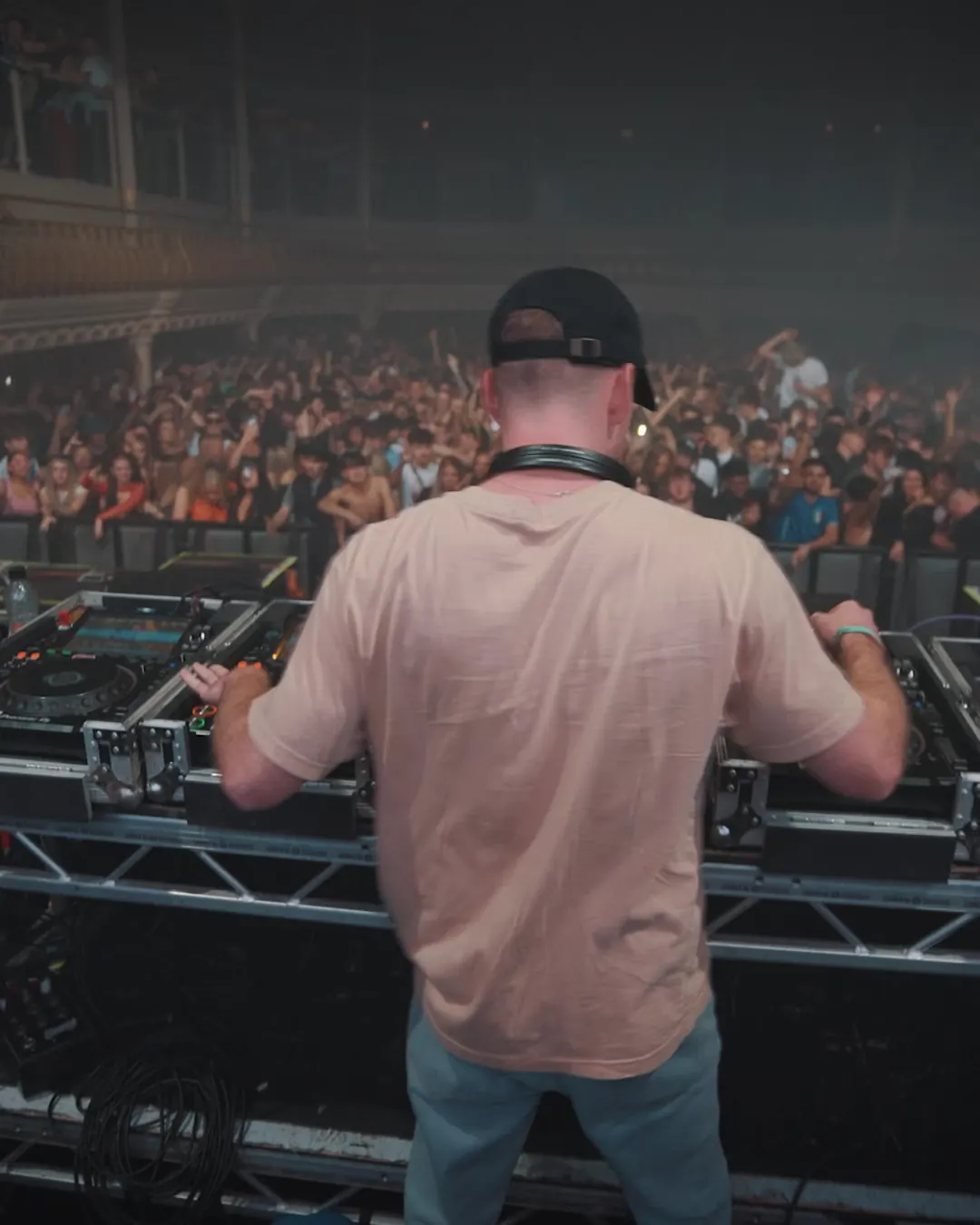 DnB Allstars: Bournemouth: DJ at the decks looking out over the Bournemouth crowd