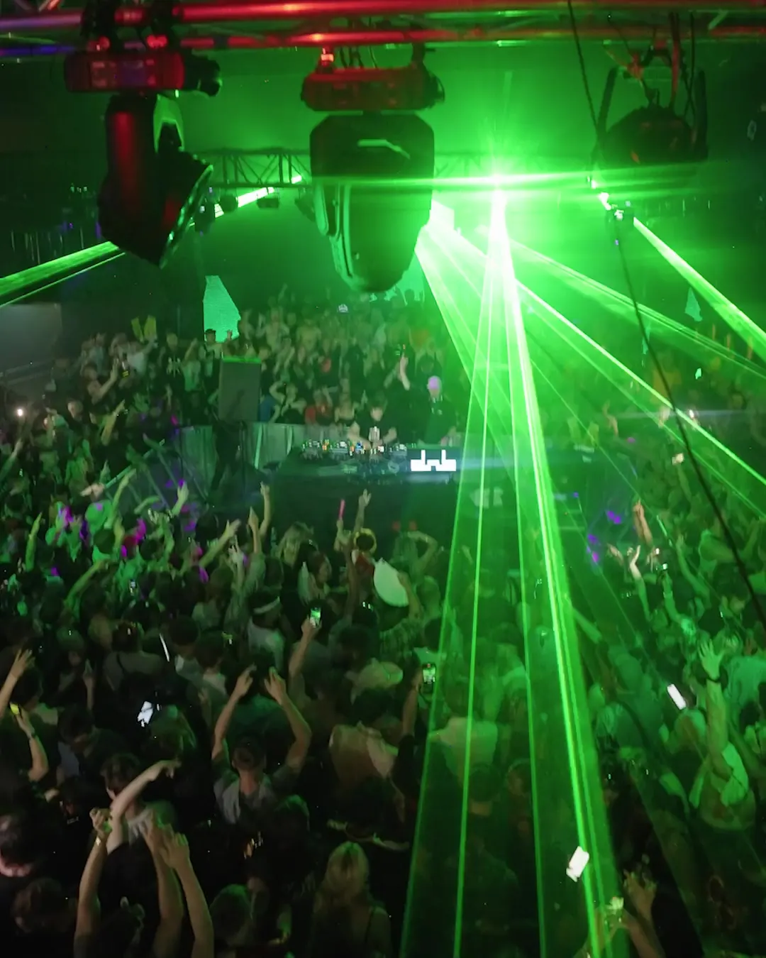 DnB Allstars Halloween: Birmingham: green lasers over a full Halloween crowd