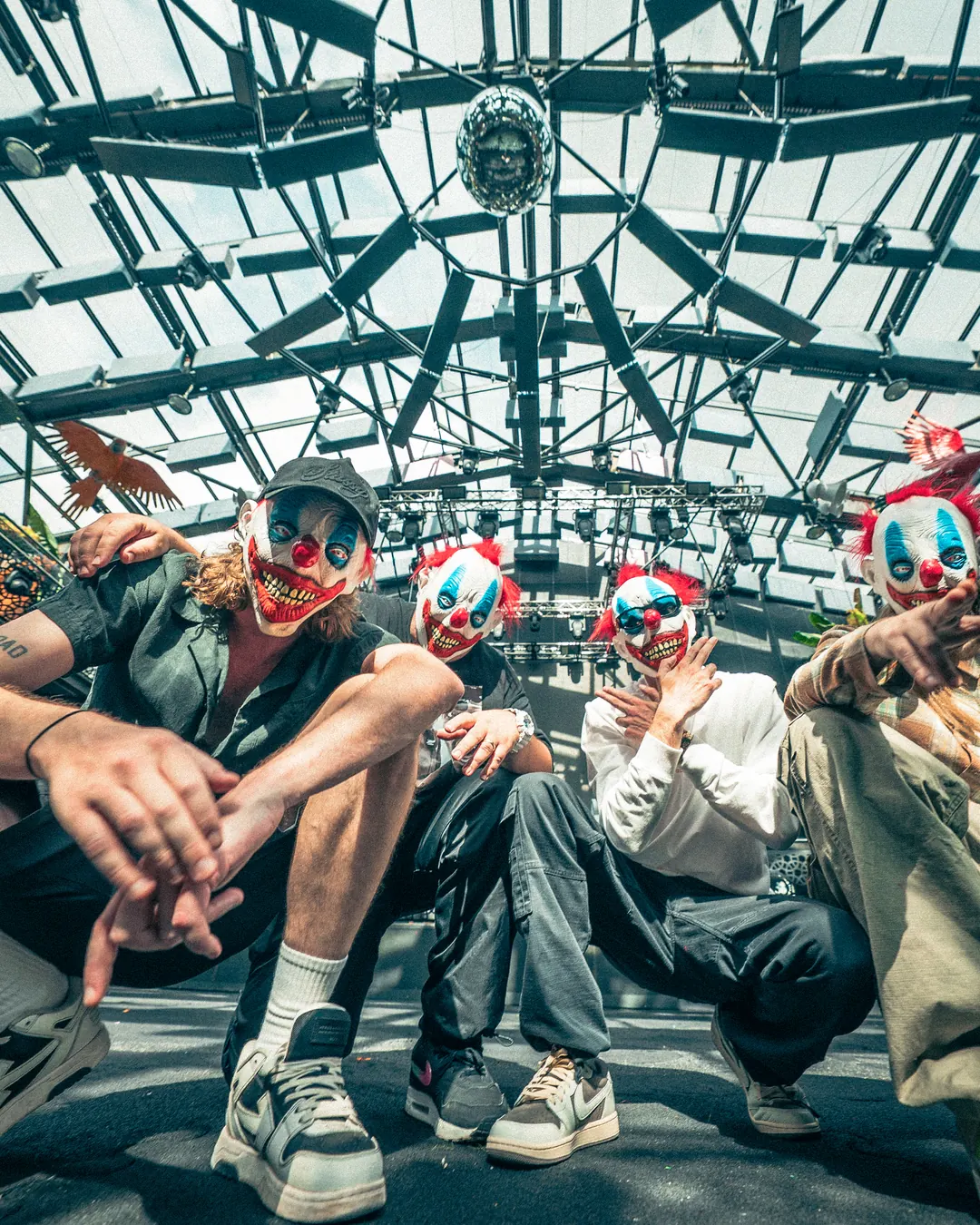 DnB Allstars x Born On Road Halloween: London: four artists in clown masks on the Halloween stage
